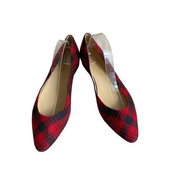 Talbots Red/Black Plaid Pointy Toed Ballet Flats - Picture 3 of 13